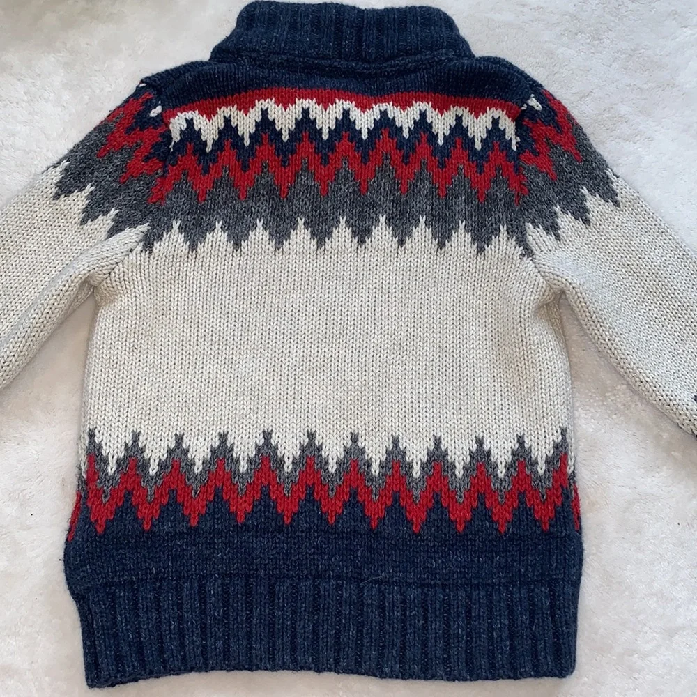 GAP Baby Boy Knit Sweater 18-24M Blue Cream Red Gray EUC